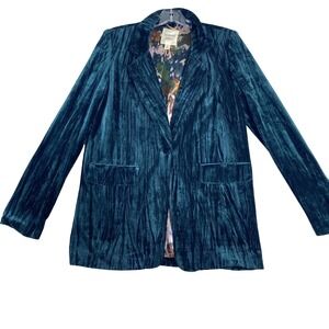Autres Filles Blazer Jacket Sz S Oversized Green/Blue Crushed Velvet Whimsy